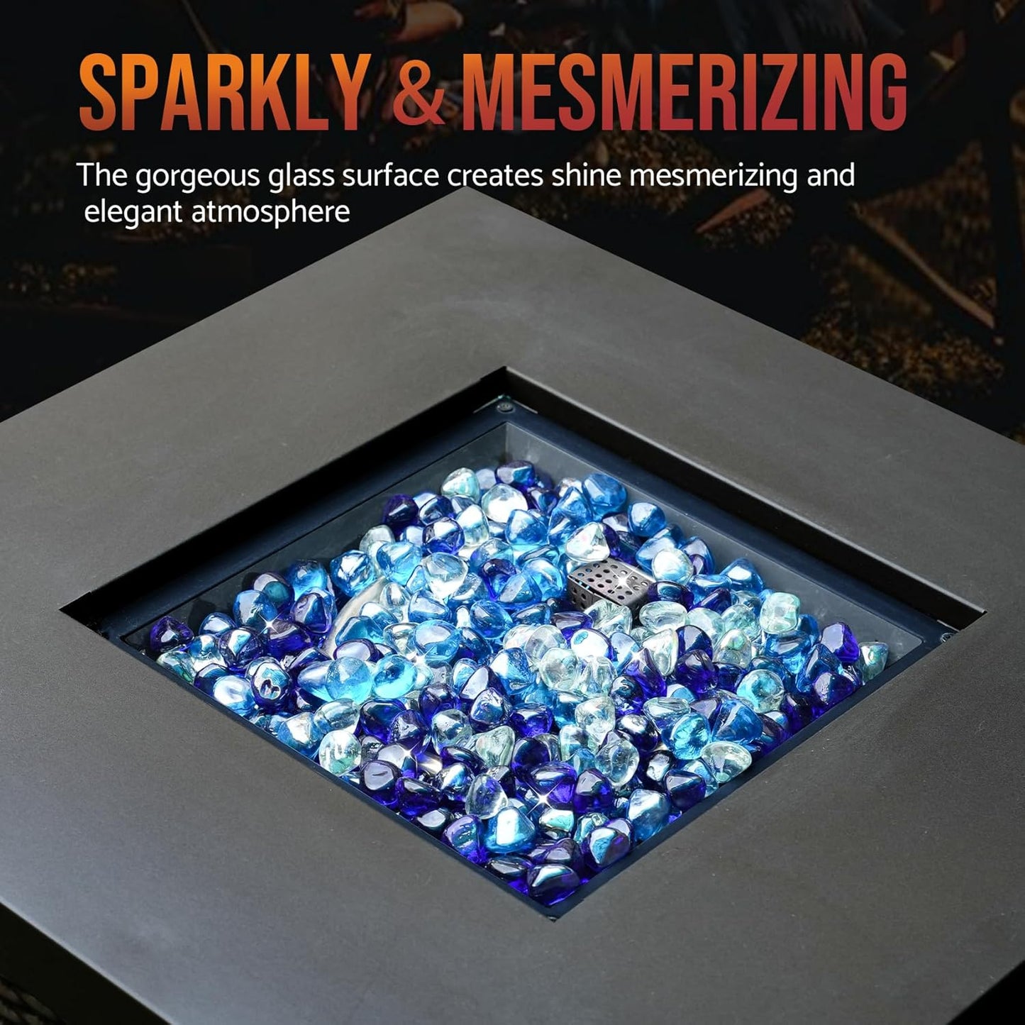 Skyflame 10-Pound Blended Fire Glass Diamonds for Fire Pit Fireplace Landscaping, 1/2 Inch Cobalt Blue, Crystal Ice, Caribbean Blue Luster
