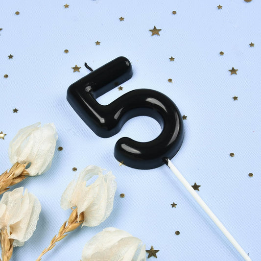 PHD CAKE 2.76 inch Classical Black 5 Number Birthday Candles, Black Number Candles, Cake Number Candles, Party Celebration