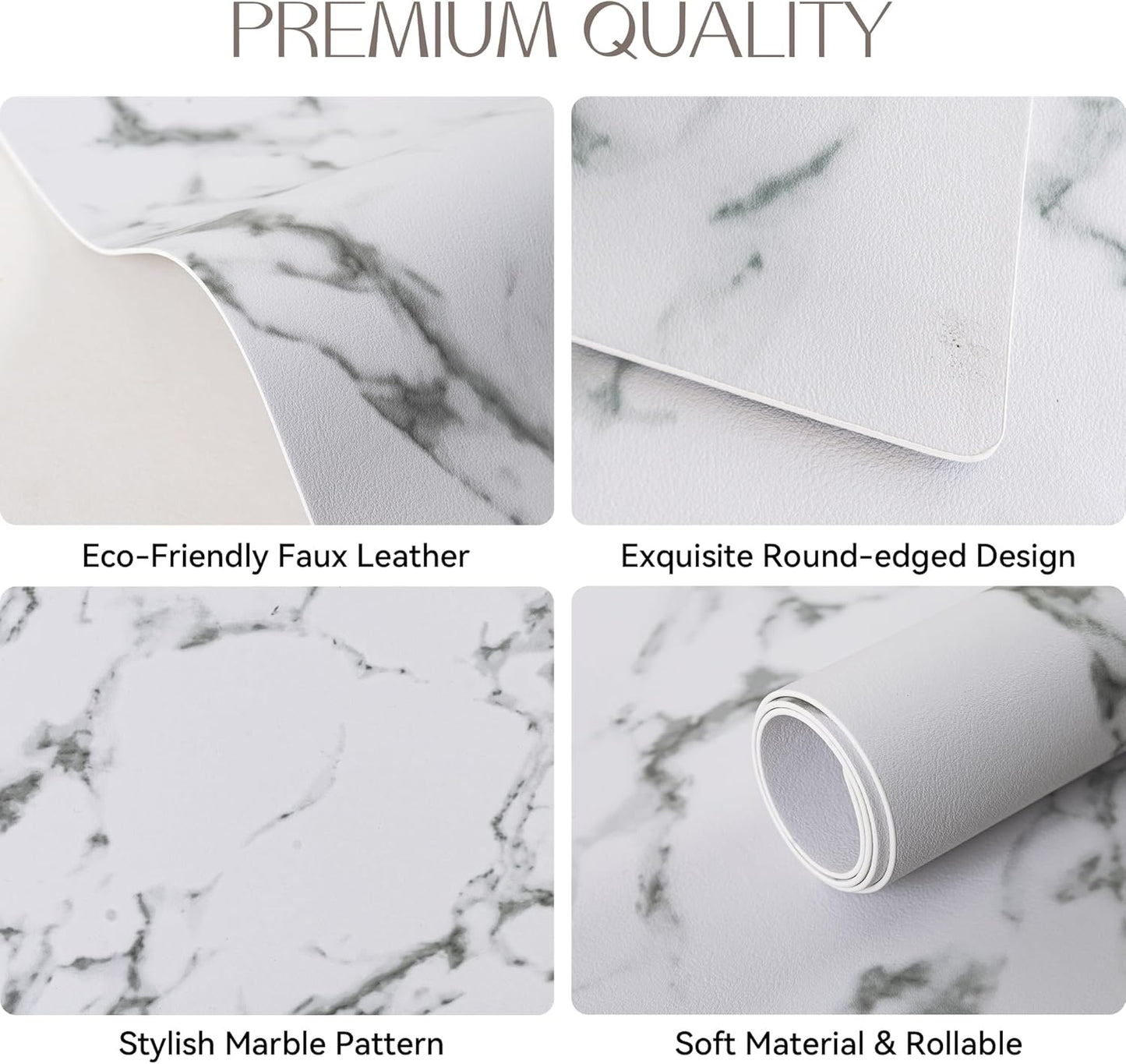Romanstile Vinyl Placemats Set of 4-12 X 18 Inch - Heat Resistant Place Mats 100% Waterproof Oilproof Wipeable Reversible Faux Leather Table Mats for Kitchen/Dining/Party/Outdoor, Marble