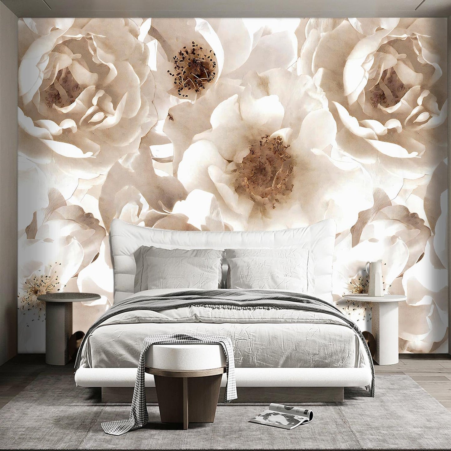 Floral wallpeper for Girls Bedroom Modern Flower Living Room Wall Mural - 91"x65"（Not Peel and Stick）