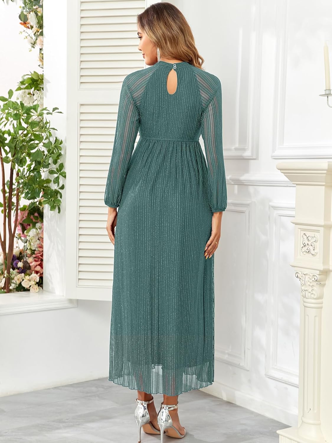 Maternity Sparkly Mesh Dress Halter Neck Sleeveless A Line Pregnancy Dresses Semi Formal Baby Shower Photoshoot