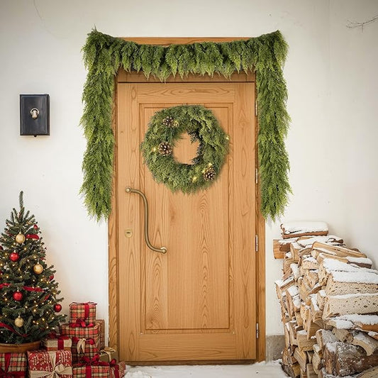 9FT Christmas Garland Cedar Garland Real Touch Faux Greenery Cypress Garlands for Mantle,Table,Wall,Christmas Decorations Indoor Outdoor