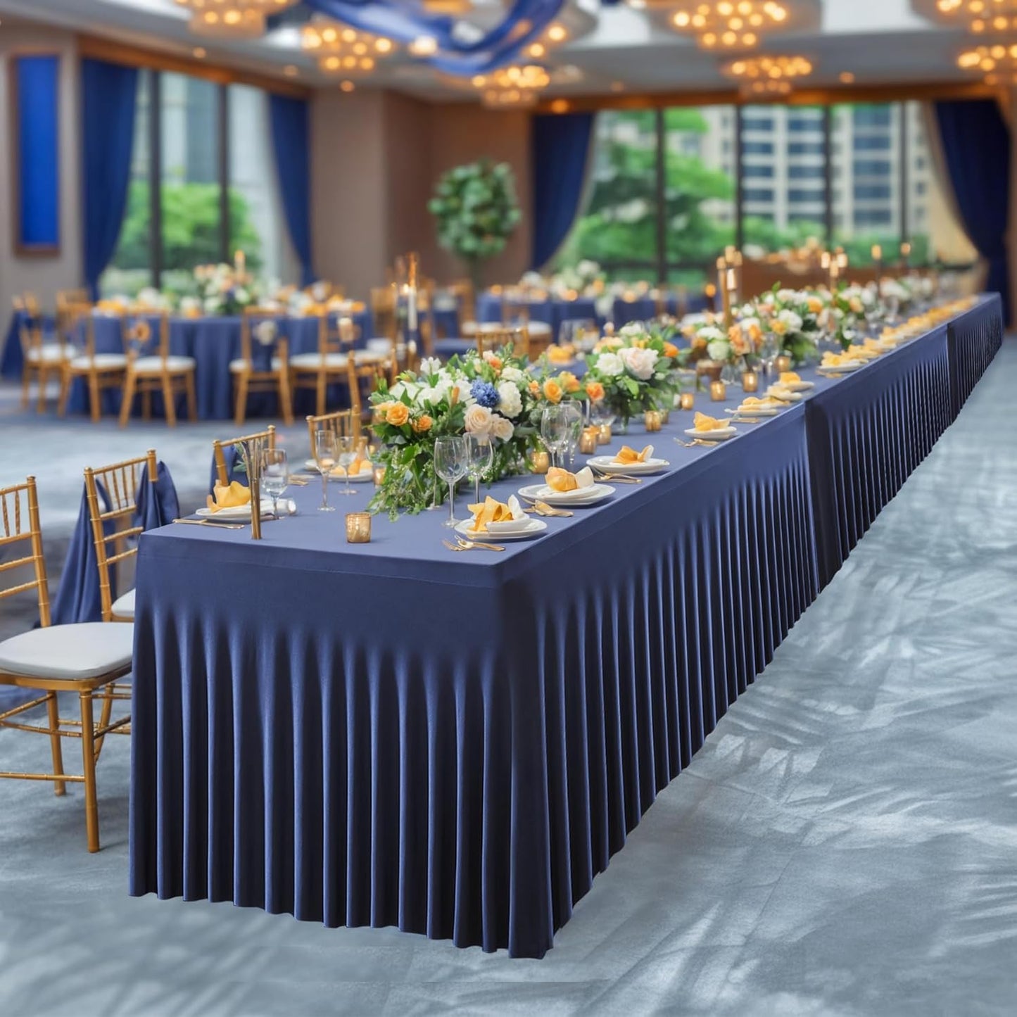 Besutolife 2 Pack Dark Blue Spandex Tablecloth for 6ft Rectangle Tables Fitted Table Cloth Stretch Table Covers Skirt 6ft Rectangular Tablecloths for Banquet Parties Wedding Decorations