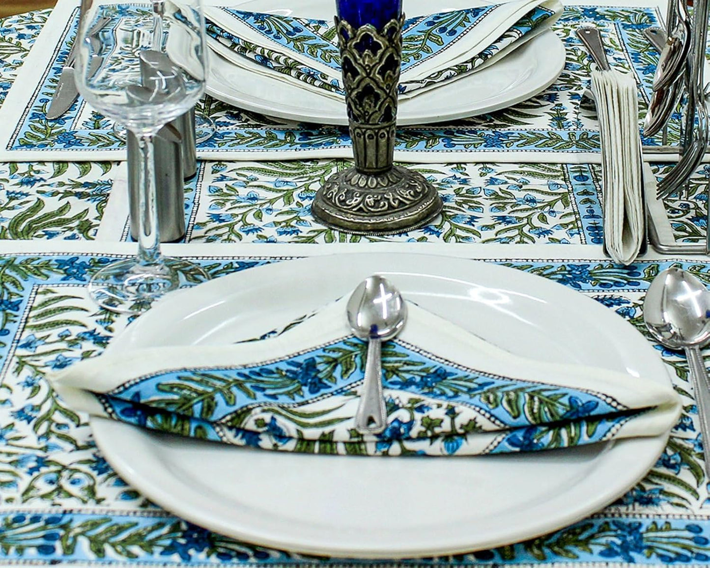 72 Inches Round Hand Block Printed Cotton Tablecloth, Blue White Floral Table Cloths Washable, Indian Table Linen for Dinning Home Decor Autumn Outdoor Thanksgiving