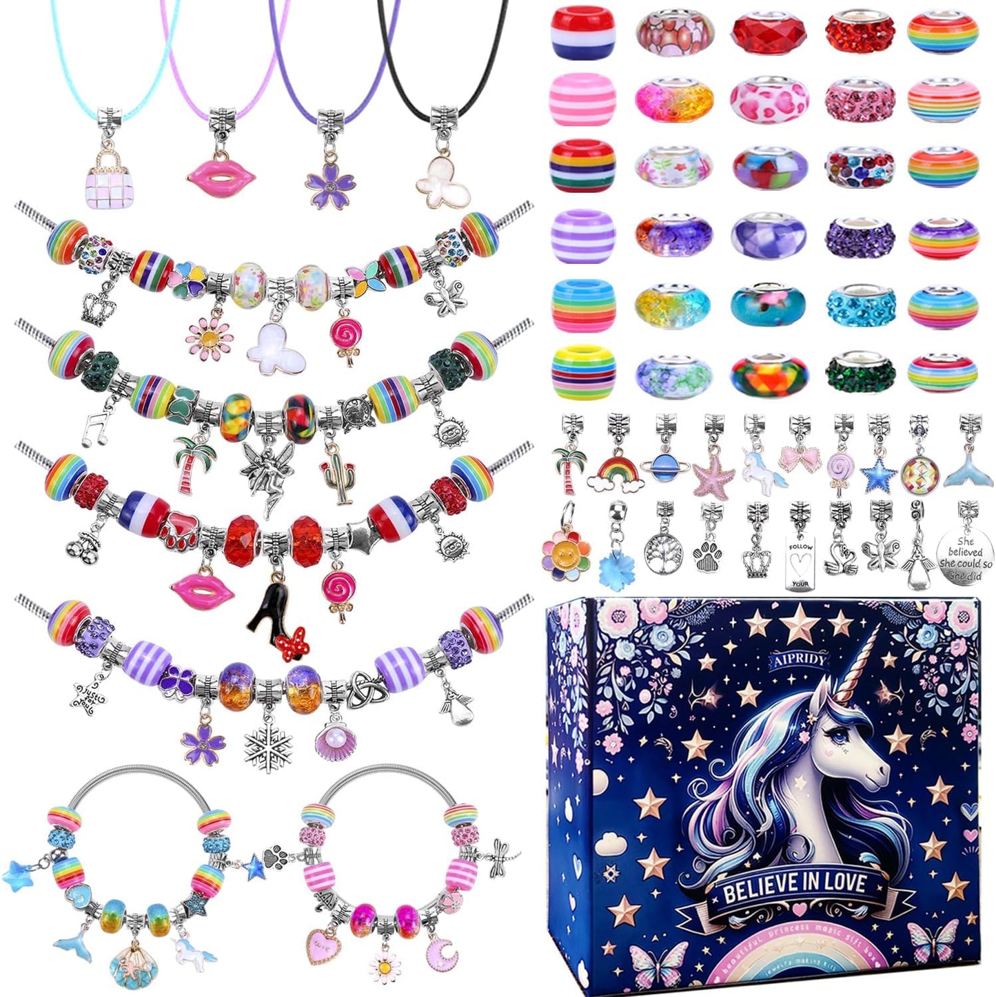 AIPRIDY Charm Bracelet Making Kit,Unicorn Mermaid Crafts Gifts Set Can Inspires Imagination and Creativity,Jewelry Making Kit Perfect Gifts for Girls 5-12 Years Old (125 Pieces)