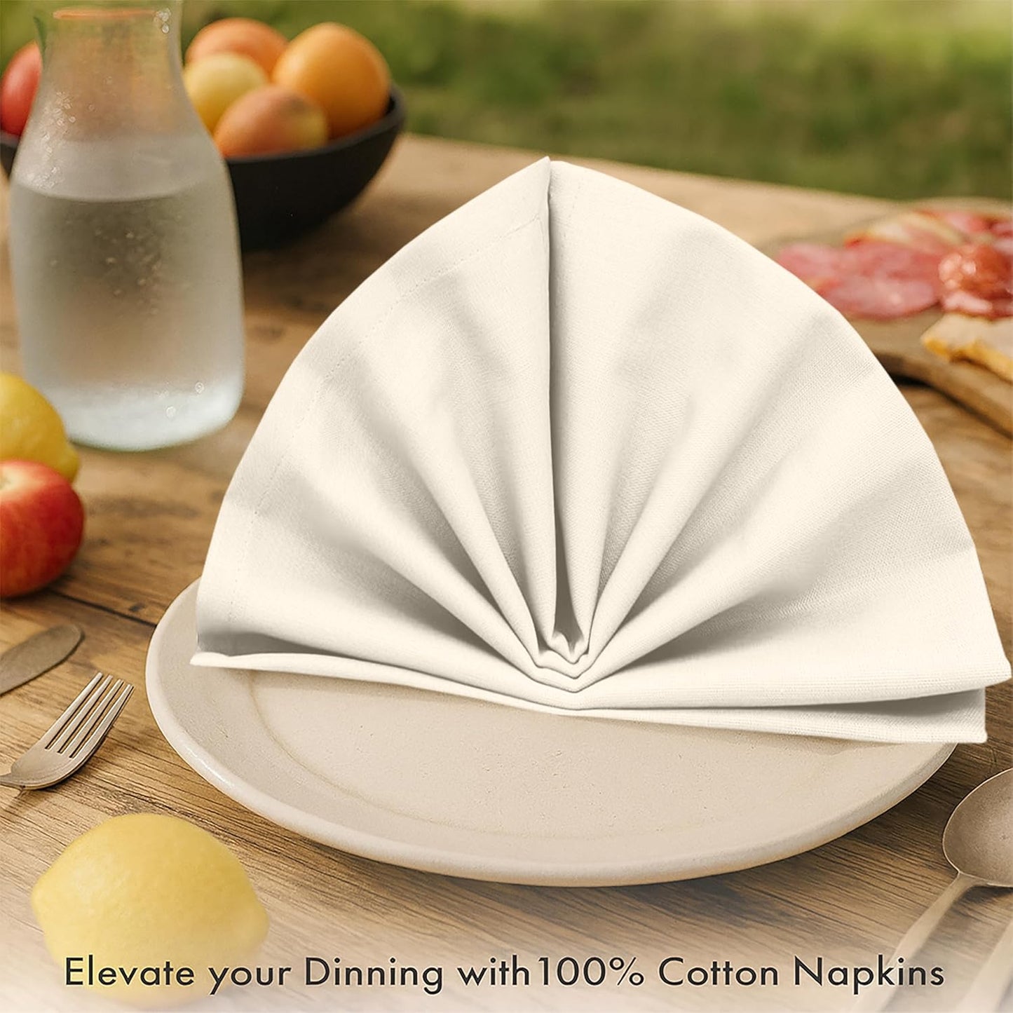 Ruvanti Premium Cloth Napkins Set of 12, 18x18 Inches, 100% Cotton, Washable, Soft & Absorbent, Perfect for Wedding, Christmas, Thanksgiving Dinners - Antique White