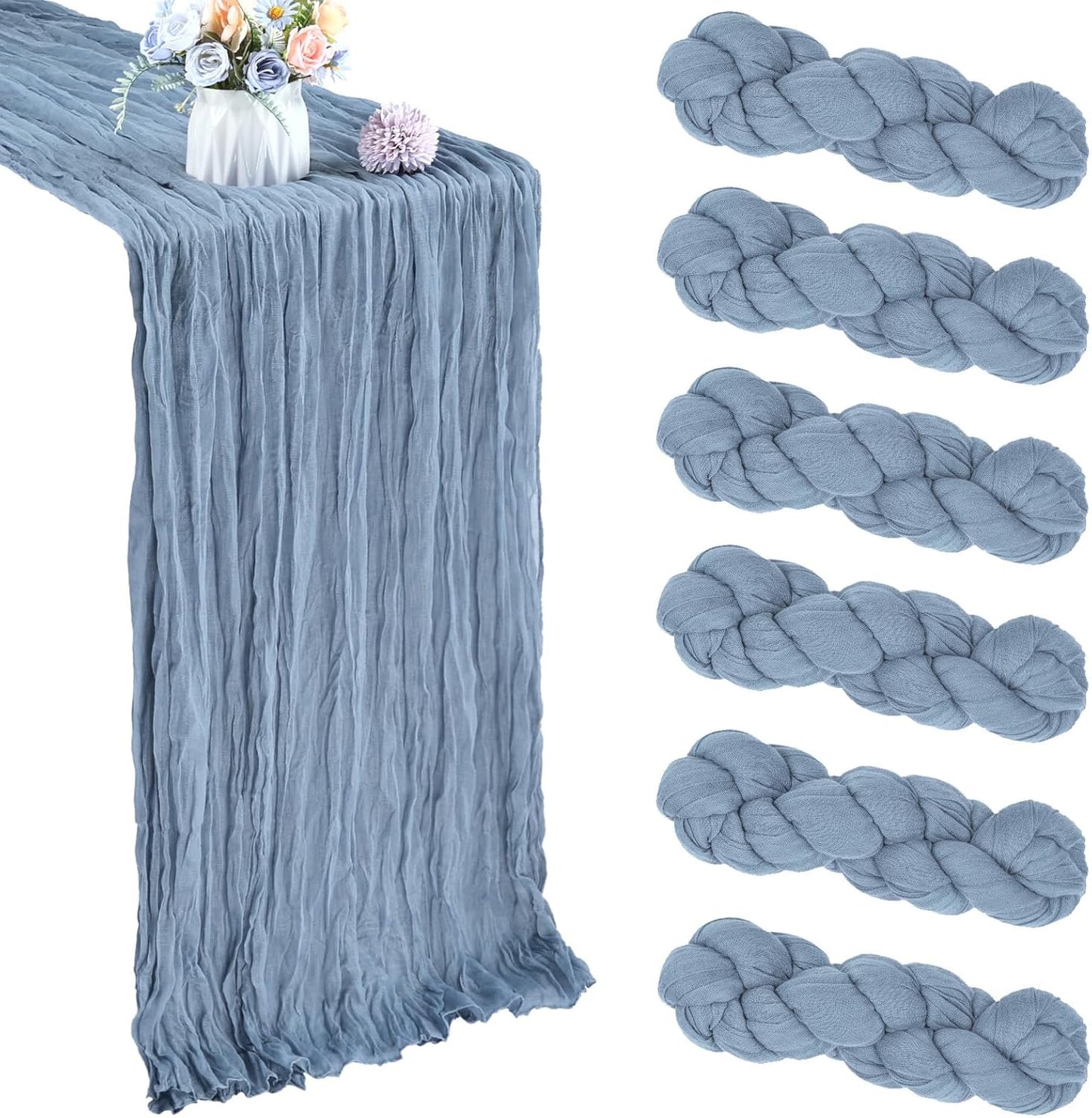6 Pack 10FT Dusty Blue Cheesecloth Table Runner 35x120 Inch Gauze Rustic Boho Table Runner Cheese Cloth for Wedding Decor Birthday Party Bridal Baby Shower Table Centerpiece Decoration