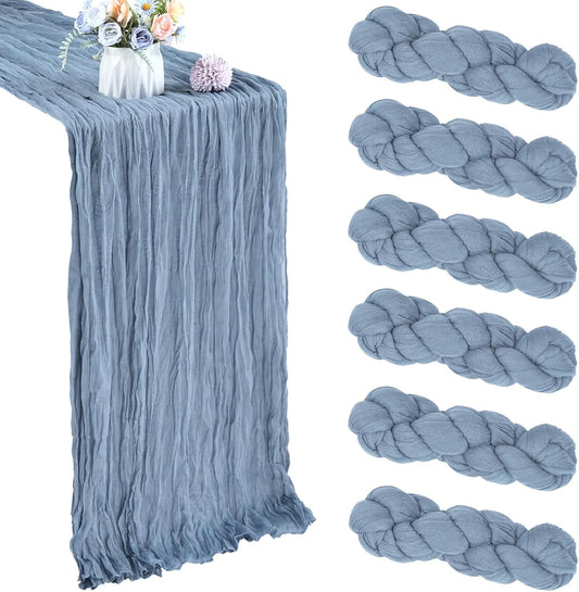 6 Pack 10FT Dusty Blue Cheesecloth Table Runner 35x120 Inch Gauze Rustic Boho Table Runner Cheese Cloth for Wedding Decor Birthday Party Bridal Baby Shower Table Centerpiece Decoration