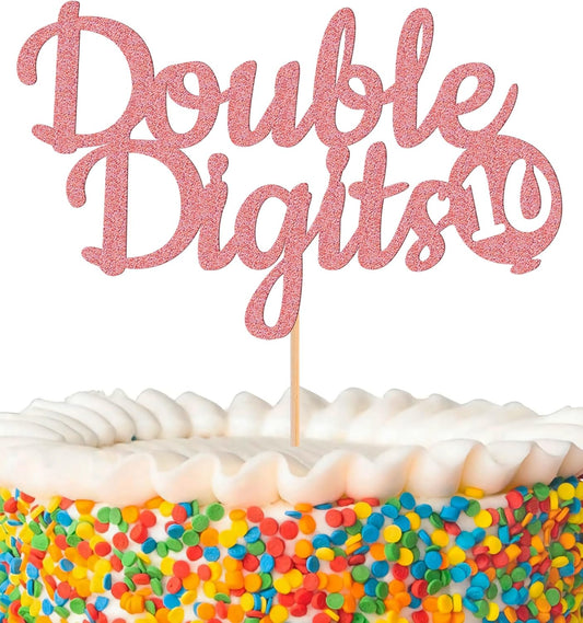 Double Digits 10 Cake Topper - Glitter Pink 10th Birthday Cake Decorations, Happy 10th birthday Cake Decor (Pink)