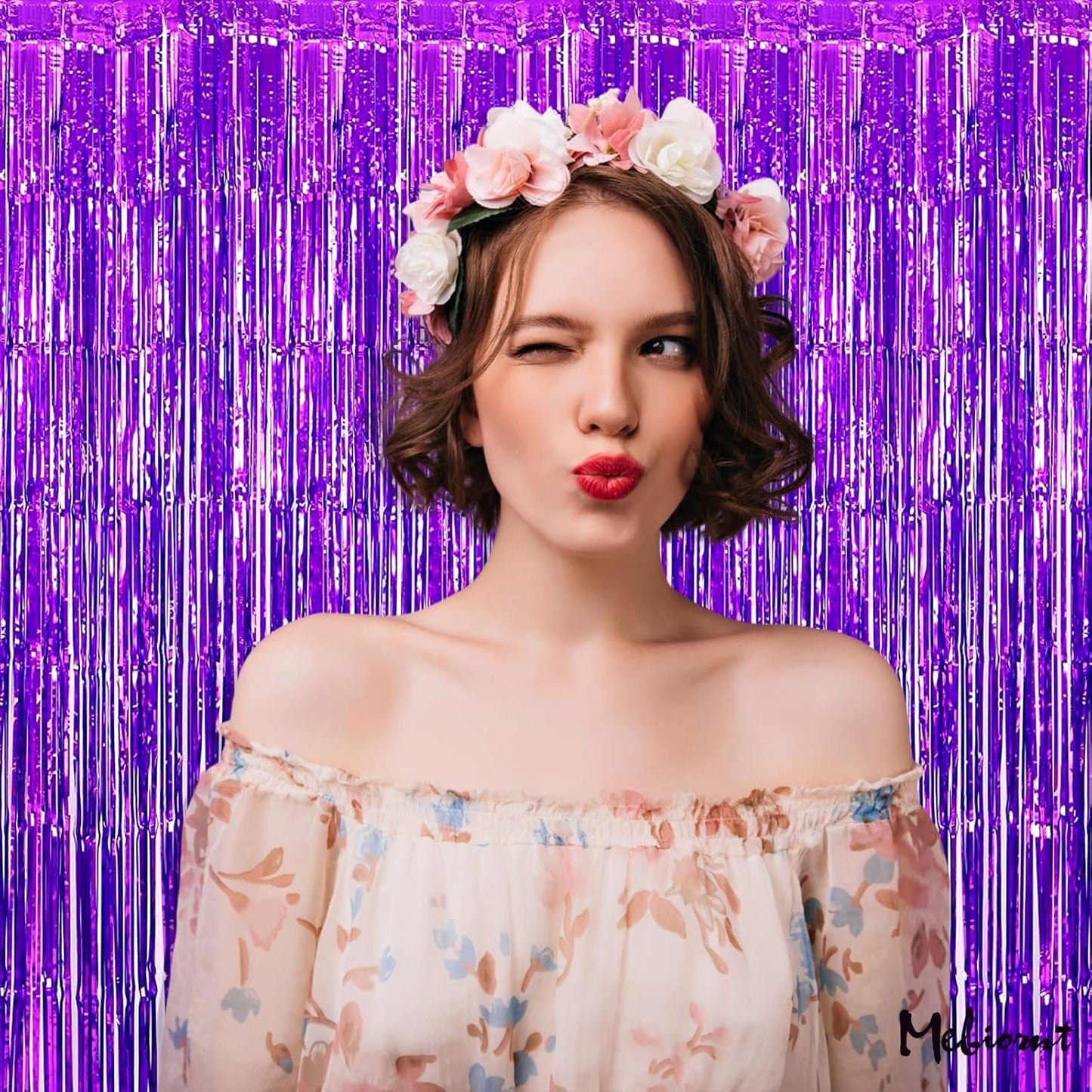 4 Pack Purple Fringe Curtain Backdrop, 3.2Ft x 6.6Ft Metallic Tinsel Foil Fringe Streamers Curtains Background for Photo Booth Birthday Wedding Baby Shower Party Thanksgiving Christmas Decorations