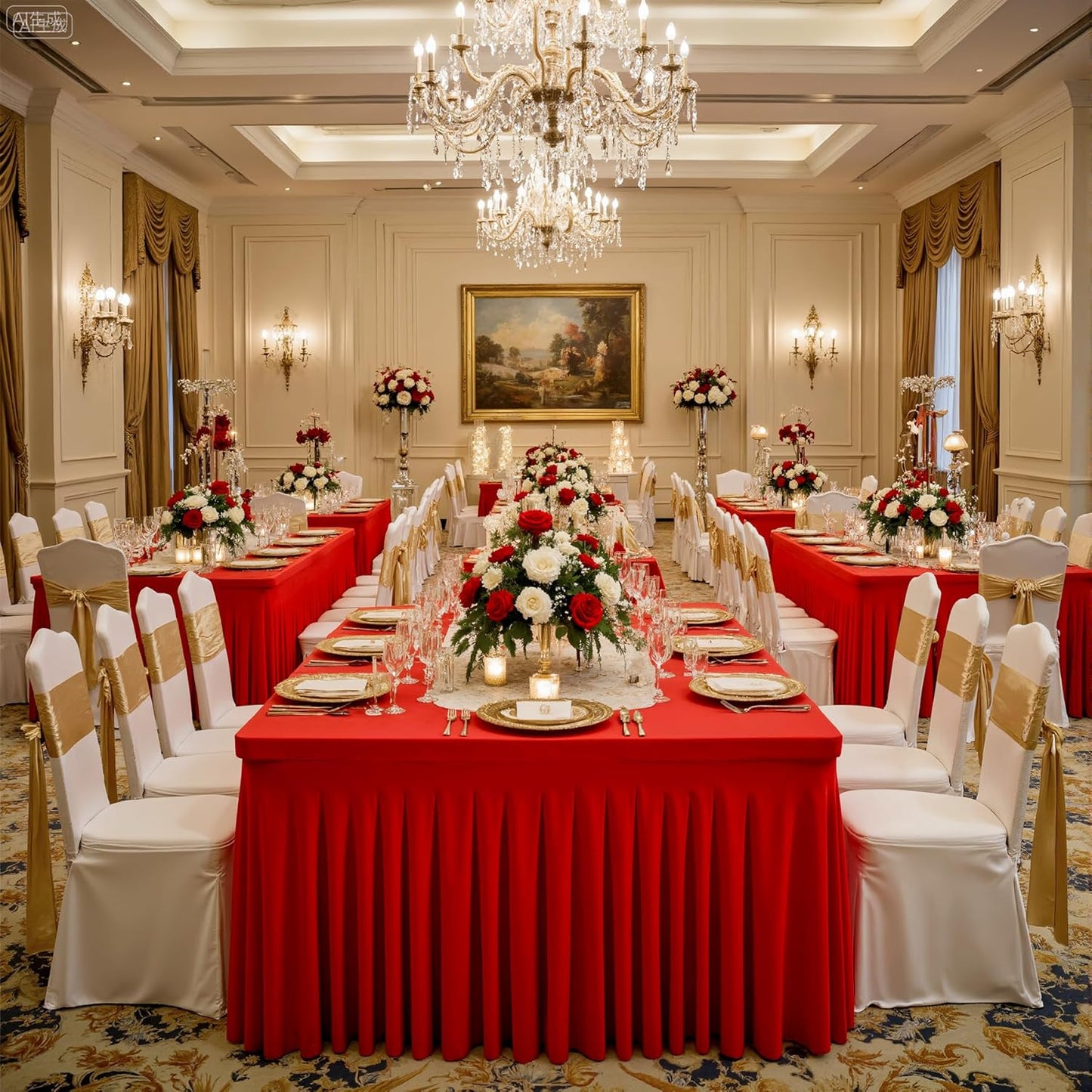 Suppromo 6 Pack 6ft Red Spandex Table Cloths for Rectangle Tables Wrinkle Free Red Tablecloths Rectangle Stretch Fitted Table Cover with Skirt for Birthday Party Baby Shower Wedding Banquet Buffet