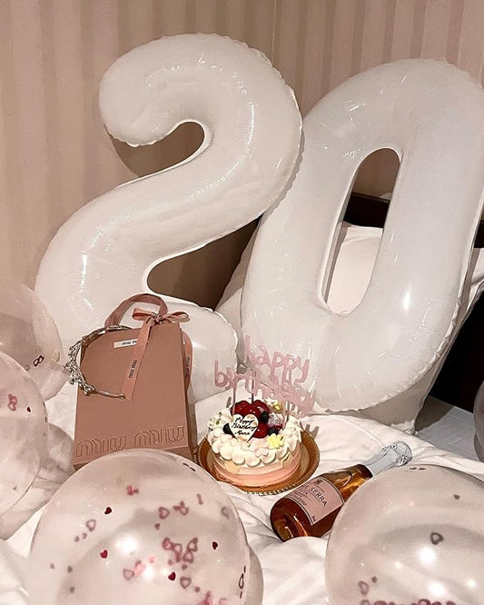 White Number 20 Balloon 40 inch, 20 Number Balloons, 20th White Birthday Decorations for Girls Boys 20 Year Old Party Supplies