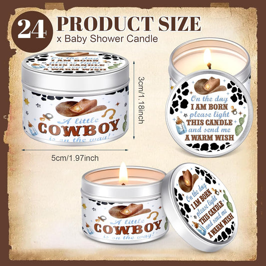 MTLEE 24 Pcs Cowboy Baby Shower Party Favors Candles Lavender Scented Baby Shower Favors for Guests Rustic Tealights Candles Gender Reveal Return Gifts Girl Boy(1.2 Oz, White)