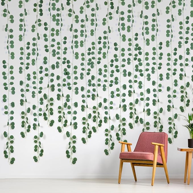 Artificial Vines Garland for Table Room Decor Faux Greenery Leaves Spring Fake Silver Dollar Runner for Wedding Christmas Home Bedroom Party Fireplace Mantle Wall (9, Eucalyptus)