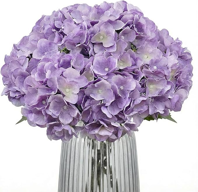 2Bouquets Artificial Fake Flowers Plants Silk Hydrangea Arrangements Wedding Bouquets Decorations Plastic Floral Home Kitchen Garden Party Festival Bar DIY (Lavender,5 Flower Heads)