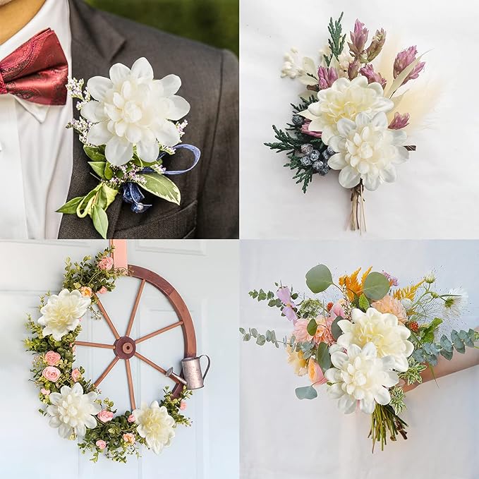 Uieke 6PCS Artificial Daisy Mums Flowers with Stem, Silk Dahlia Flowers Arrangement for Home Party Wedding Bouquet Winter Table Centerpieces Decor (White)