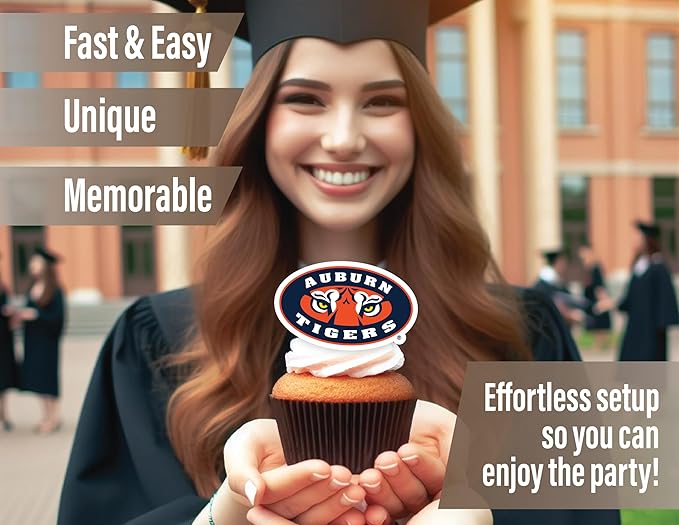 Auburn Party Supplies for Football, Birthday Gift, Graduation Party Banner and Cake Toppers (42 Pieces) (Auburn Tigers)