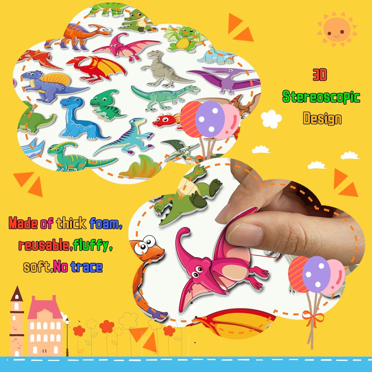 6Set Puffy Sticker Books for Kids, 3D Reusable Stickers Books for Toddlers 3-5,Farm+Animal+Dinosaurs+Ocean World+Space+Vehicle