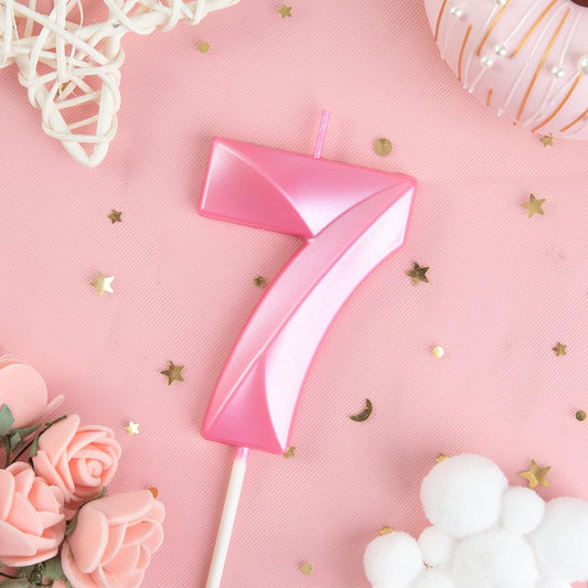PHD Cake 2.76 Inch Diamond Pink 7 Number Birthday Candles, Party Celebration