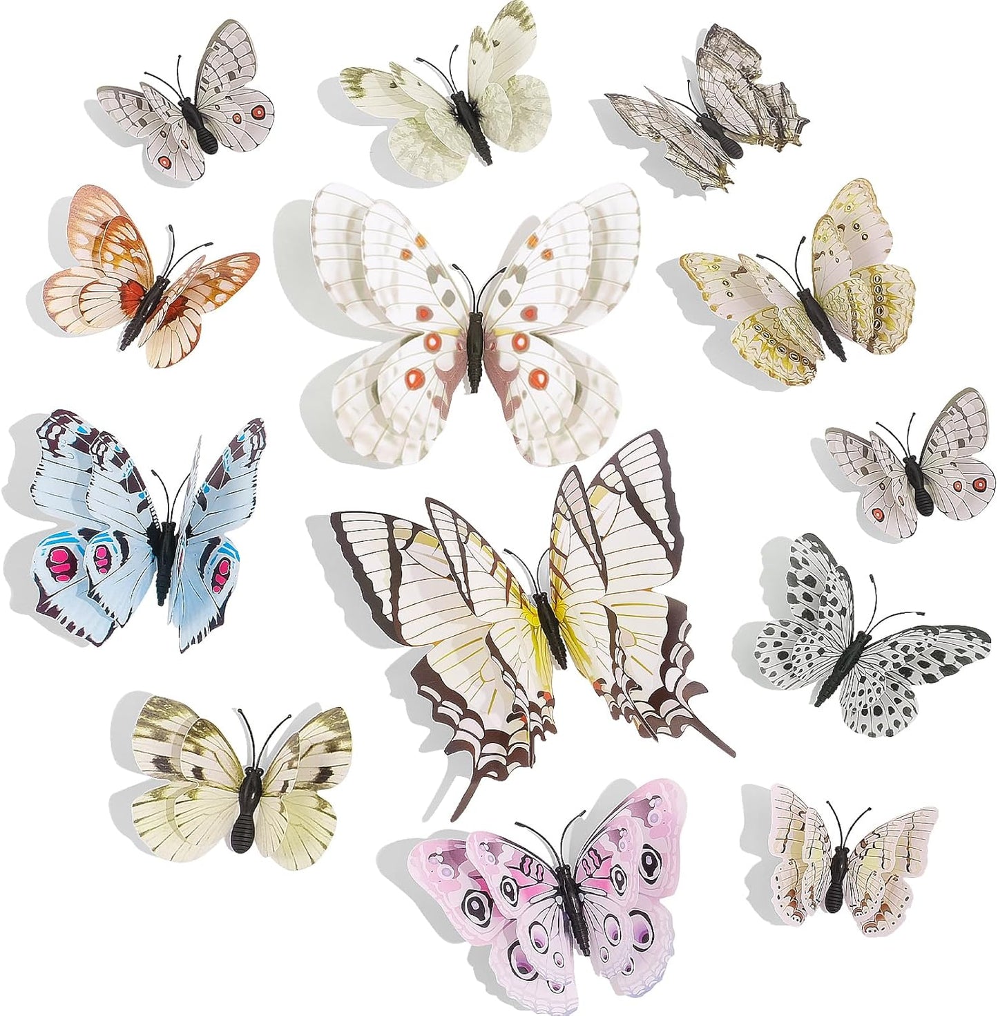 SAOROPEB 3D Butterfly Wall Decor, 48 Pcs Double Layer Butterfly Decorations for Party Decorations Locker Decor Refrigerator Decal, Reusable (White)