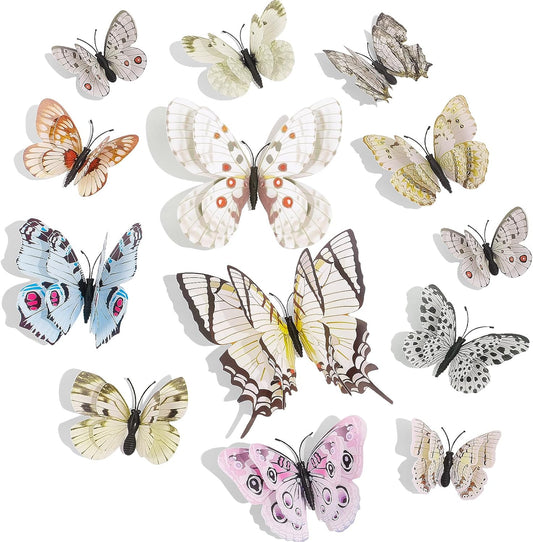 SAOROPEB 3D Butterfly Wall Decor, 48 Pcs Double Layer Butterfly Decorations for Party Decorations Locker Decor Refrigerator Decal, Reusable (White)
