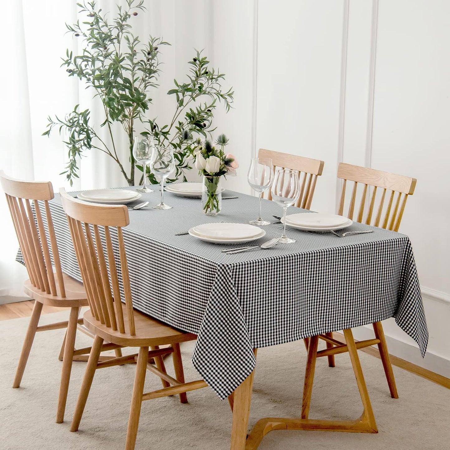 maxmill Checkered Tablecloth Stain Resistant Waterproof and Wrinkle Resistant Washable Heavy Weight Table Cloth Gingham for Dining Room and Outdoor Use, Rectangle 60 x 120 Inch Black White