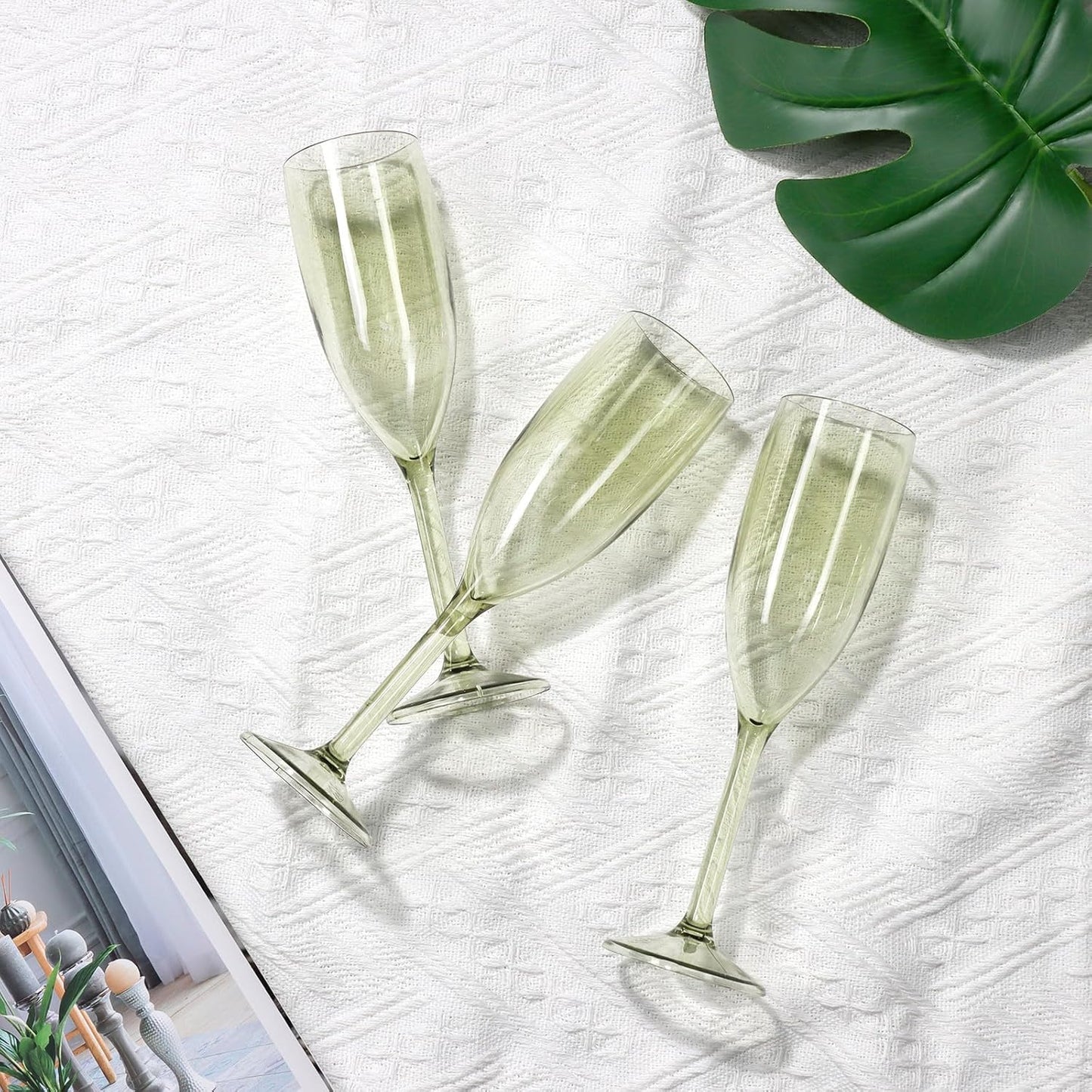 XUWAIDSGN 10 Pcs Champagne Flutes Plastic Wine Glasses Bulk Vintage Champagne Flutes Mimosa Bar Glasses Stemmed Drinking Cups 5.4OZ for Christmas Birthday Wedding Bride (10, Sage Green)