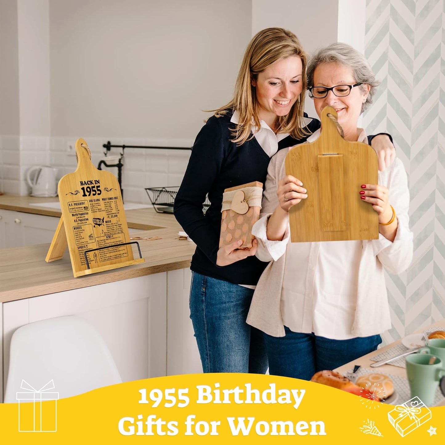 IKEDAS 70th Birthday Gifts for Women, 1955 Birthday Gifts for Women, Cook Book Stand for Kitchen Counter, Meaningful 70th Birthday Gifts, Cookbook Holder, 1955 Birthday Decorations