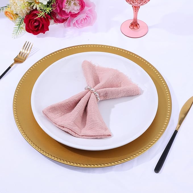 12 Pack Gold Plastic Charger Plates, 13 Inch Round Beaded Decorative Dinner Chargers for Wedding, Party, Table Setting and Event Decor