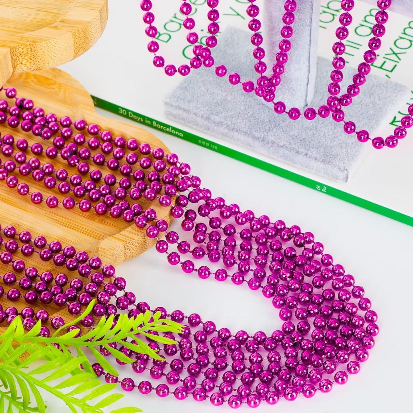 12PCS Mardi Gras Beads, Metallic Rose Red Christmas Bead Necklace Party Favors, 33" Accessory Sets Necklace Stuff, Festival Parade Throw Costumes Accessories for Celebrations Decorations