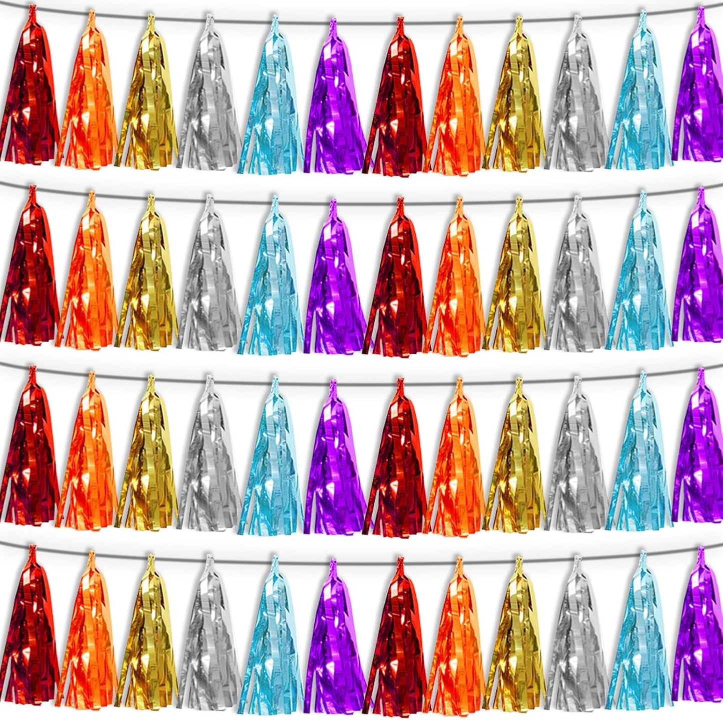 4P Lake Blue Orange-Red-Gold-Silver-Purple Tassel Banner Garland Metallic Foil Fringe Banner Tinsel Tassels Streamer Banner Backdrop for Parade Floats,Graduation Wedding Party Decorations