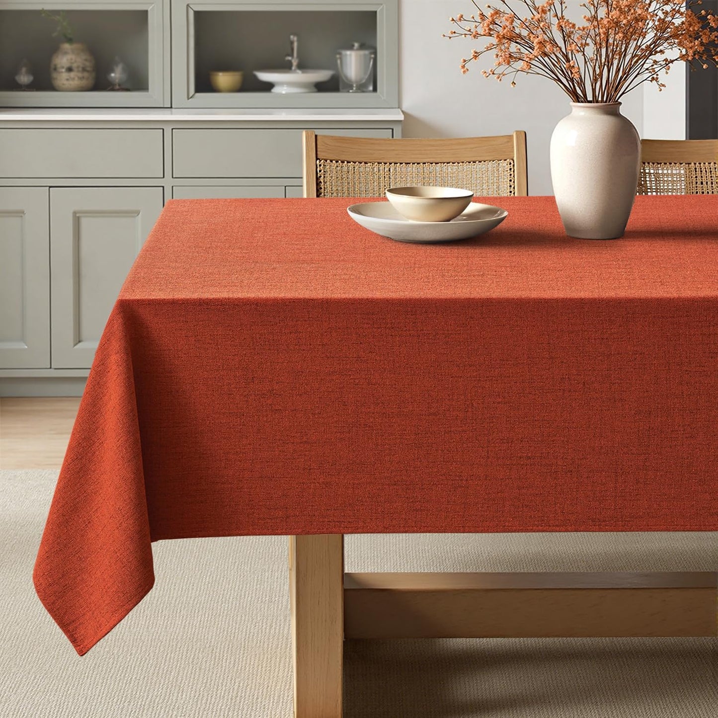 MIULEE Burnt Orange Linen Tablecloth Fall Thanksgiving 60x84 Inch Rectangle Table Cloth Waterproof,Stain Resistant & Wrinkle Resistant for Dining Party Wedding