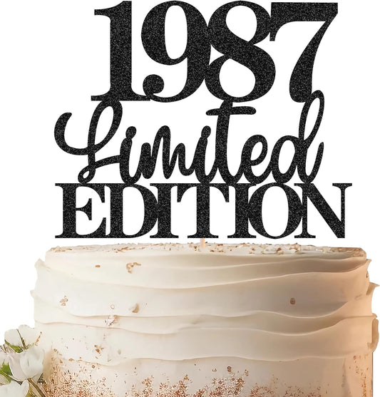 Limited EDITION 1987 Cake Topper - Black Glitter Happy 38th Birthday Party Cake Decoration Supplies, Cheer to 38 Years Cake Bunting Decor for 38th Birthday Party Photo Booth Props