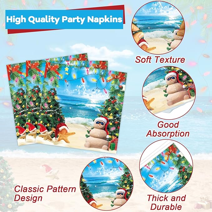 CHUNNIN 96 Pcs Summer July Christmas Plates and Napkins Xmas in July Party Decorations Disposable Dessert Plates Hawaiian Beach Tableware Set for 24 Guests Tropical Birthday Party Supplies