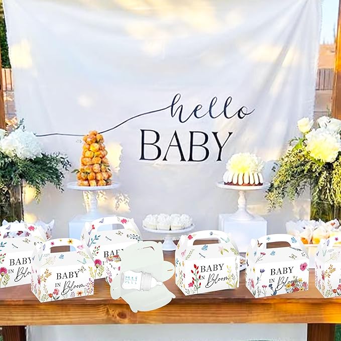 BACH AND BOUJEE 12Pcs Baby in Bloom Goodie Boxes Wildflower Baby Shower Party Favors Gift Bags Candy Box Floral Baby in Bloom Baby Shower Decorations Gender Reveal Party Supplies