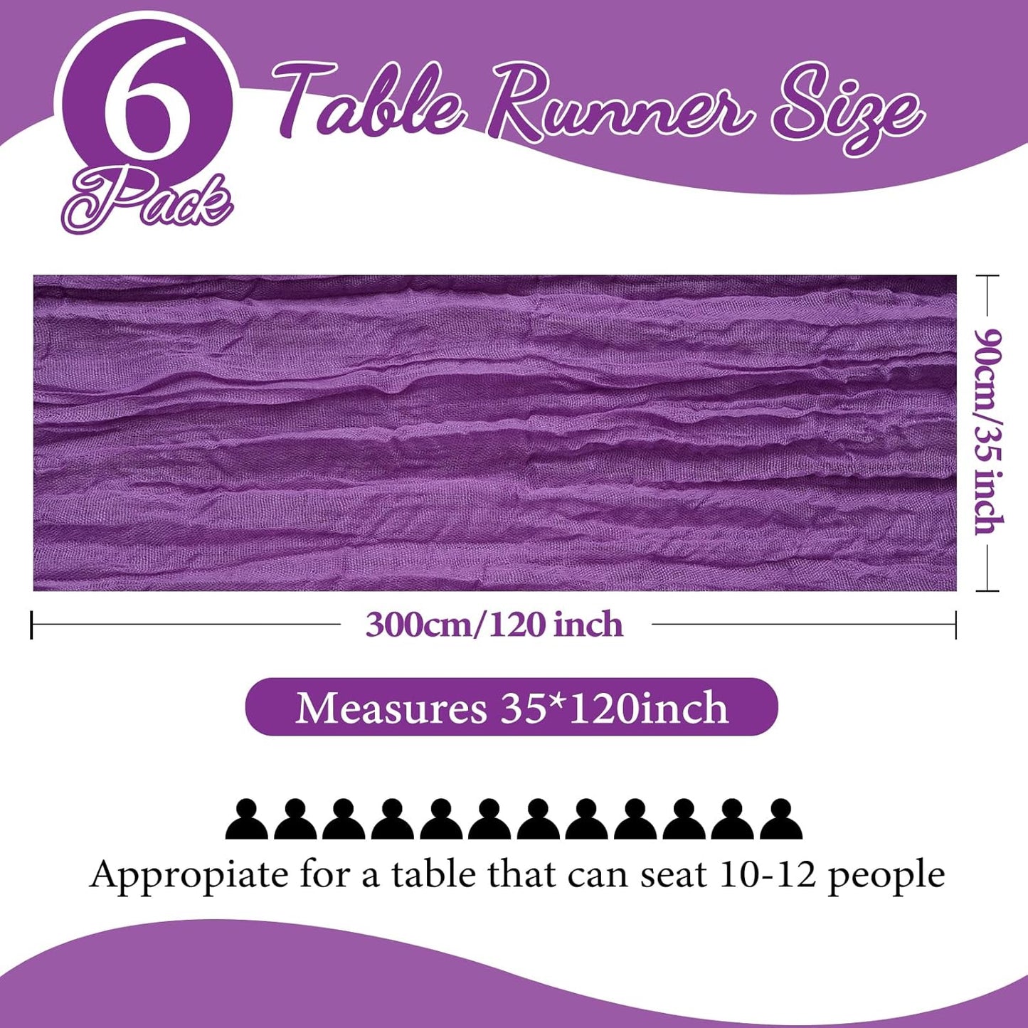 6 Pack 10FT Purple Cheesecloth Table Runner 35x120 Inch Gauze Rustic Boho Fall Table Runner Cheese Cloth for Thanksgiving Wedding Decor Birthday Party Bridal Baby Shower Table Centerpiece Decoration