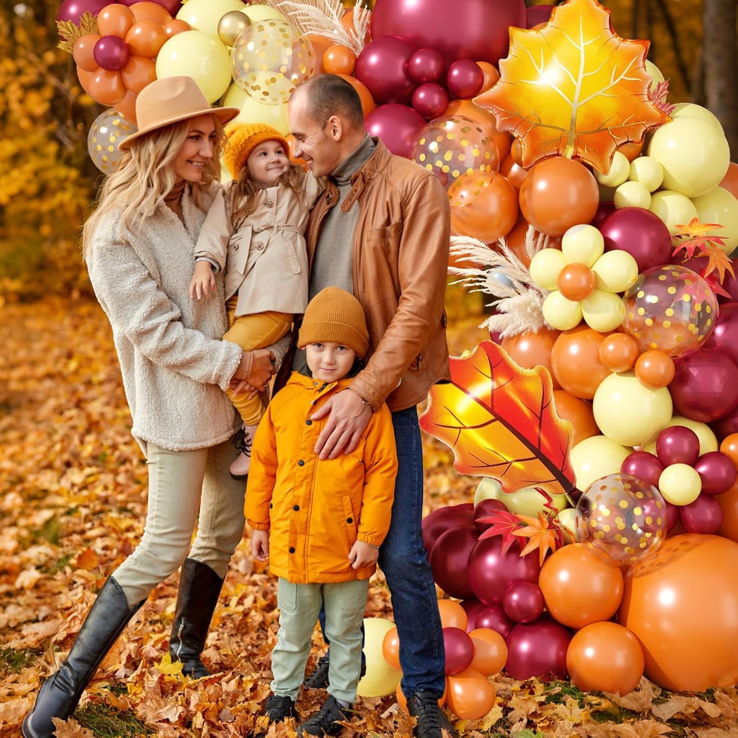 Fall Balloon Arch Kit, Thanksgiving Balloon Garland with Wine Red Orange Pastel Yellow Balloons with Leaf Foil Balloons for Thanksgiving Autumn Fall Birthday Baby Shower Party Decorations