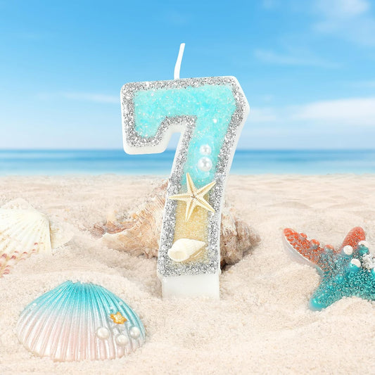 Beach Birthday Candle Starfish Number 7 Candles 7th Cake Candle Blue Birthday Cake Topper Cupcake Decorations Party Decor Anniversary Celebrations Supplies Favors