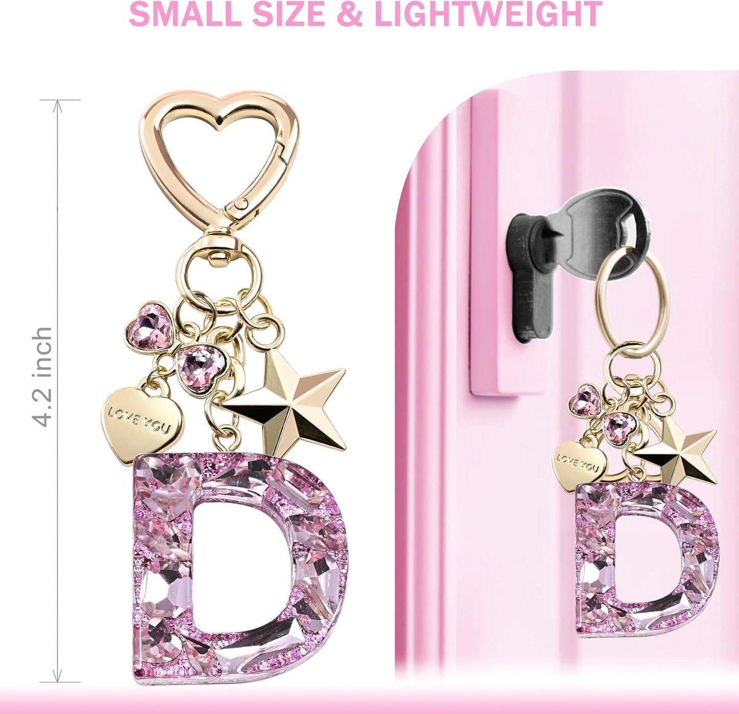 Cute Bling Keychain initial Letter Butterfly Star Pink Purple Gift for Women Girls Bag Cup Charms Accessories