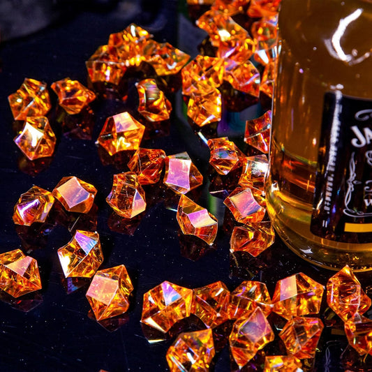 DomeStar 180PCS Fake Ice, Dazzling Orange Acrylic Fake Diamonds, Vase Filler, Sparkling Plastic Gems for DIY Craft Table Scatter Wedding Party Burnt Orange Decoration