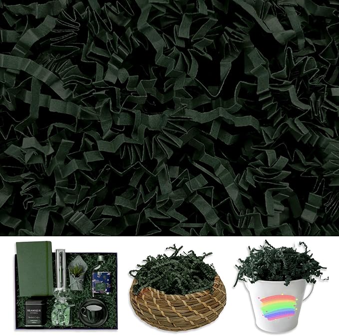 Tisspoms Crinkle Cut Paper Shred Filler, 2 LB Basket Filler Shredded Paper, Confetti Stuffing for Basket Filling, Halloween, Christmas, Birthdays, Gift Wrapping, Stuffer Party Supplies(Dark Green)
