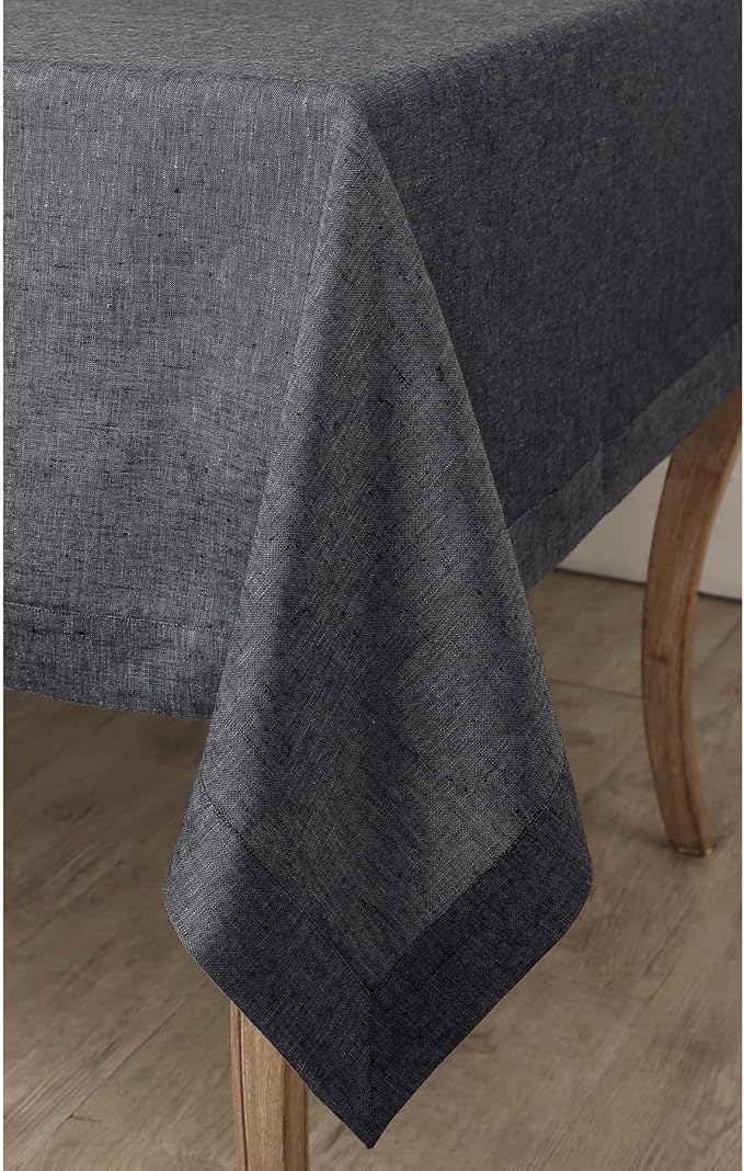 Solino Home Linen Tablecloth 60 x 156 Inch - 100% Pure Linen Charcoal Grey Table Cloth for Rectangular Tables - Athena, Machine Washable Cloth Tablecloth for Spring