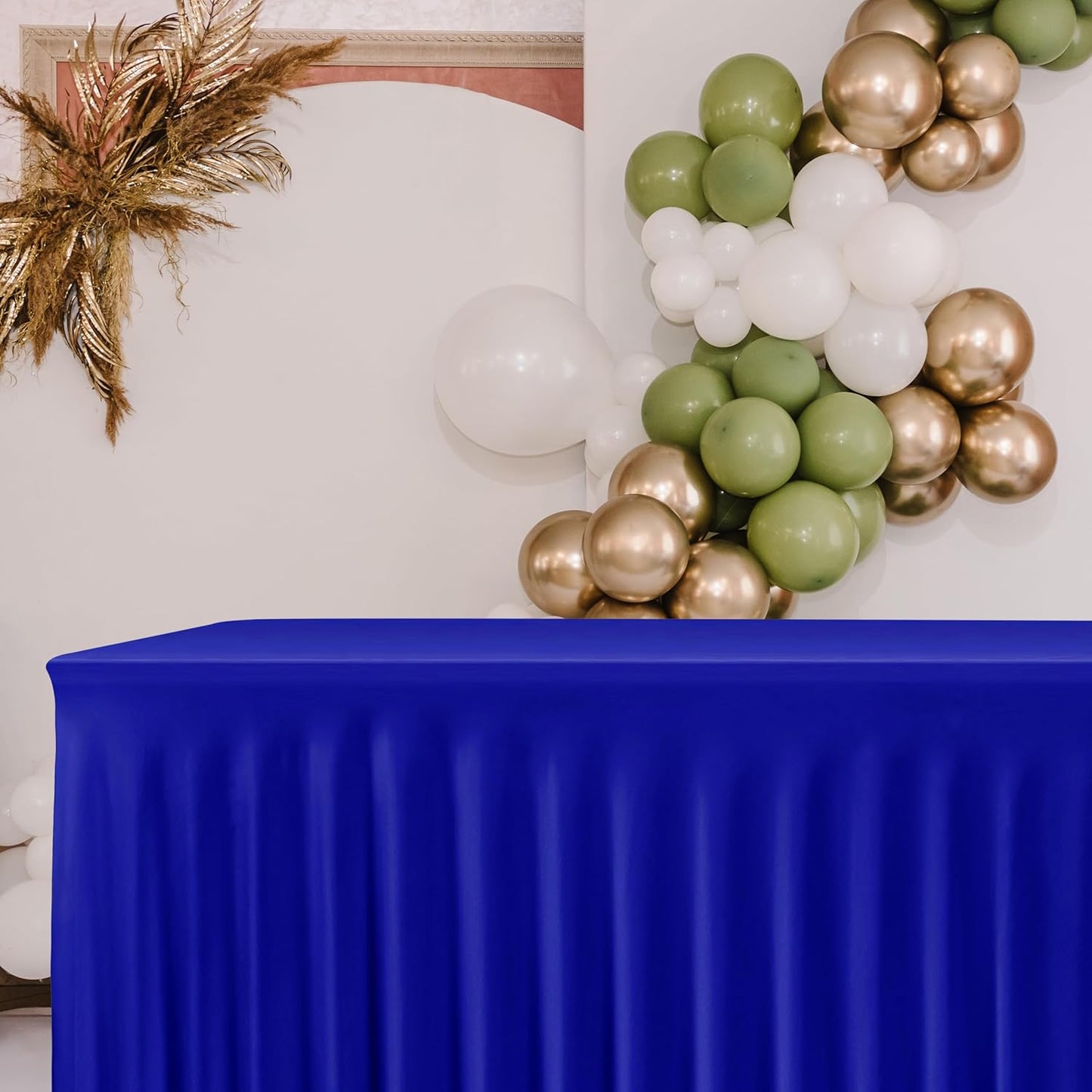 HolidayIdeas Royal Blue 4ft Rectangle Spandex Tablecloth 2 Pack Fitted Stretch Table Skirts 24x48 Inch, Ruffle Design Wrinkle-Free Polyester Table Cover for Banquets,Trade Shows, Parties, Events