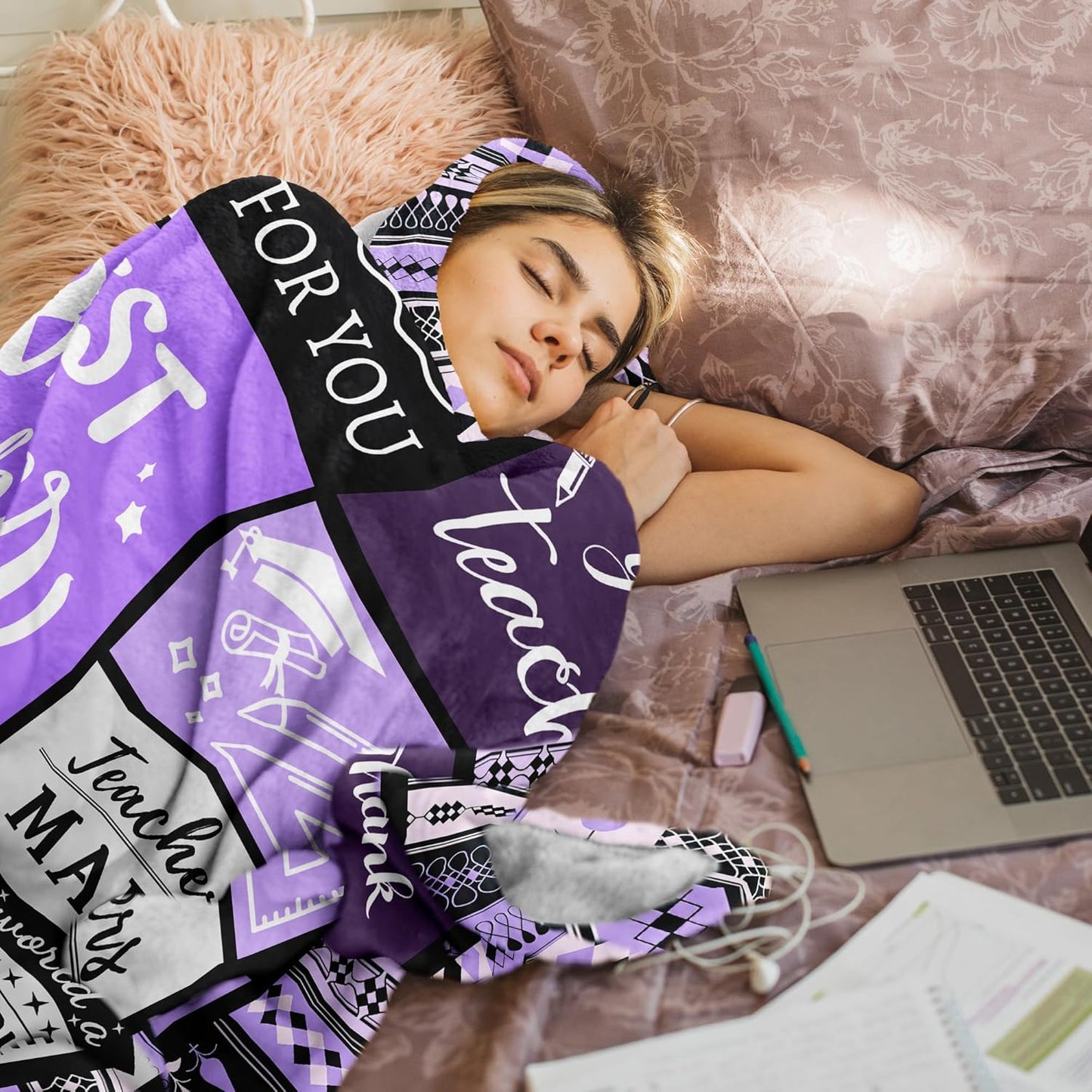 Teacher Appreciation Gifts, Teacher Gifts for Women, Gifts for Teachers, Best Teacher Birthday Gifts, Cool Teacher Retirement Gifts, Funny Teacher Gift Ideas, New Teacher Gifts Purple Blanket 60"X50"