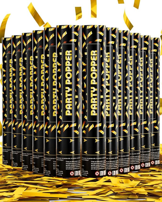 12 Pack Gold Confetti Cannon Poppers, Confetti Shooter, Party Popper for Celebration, Birthday, Graduation, New Year's Eve Party