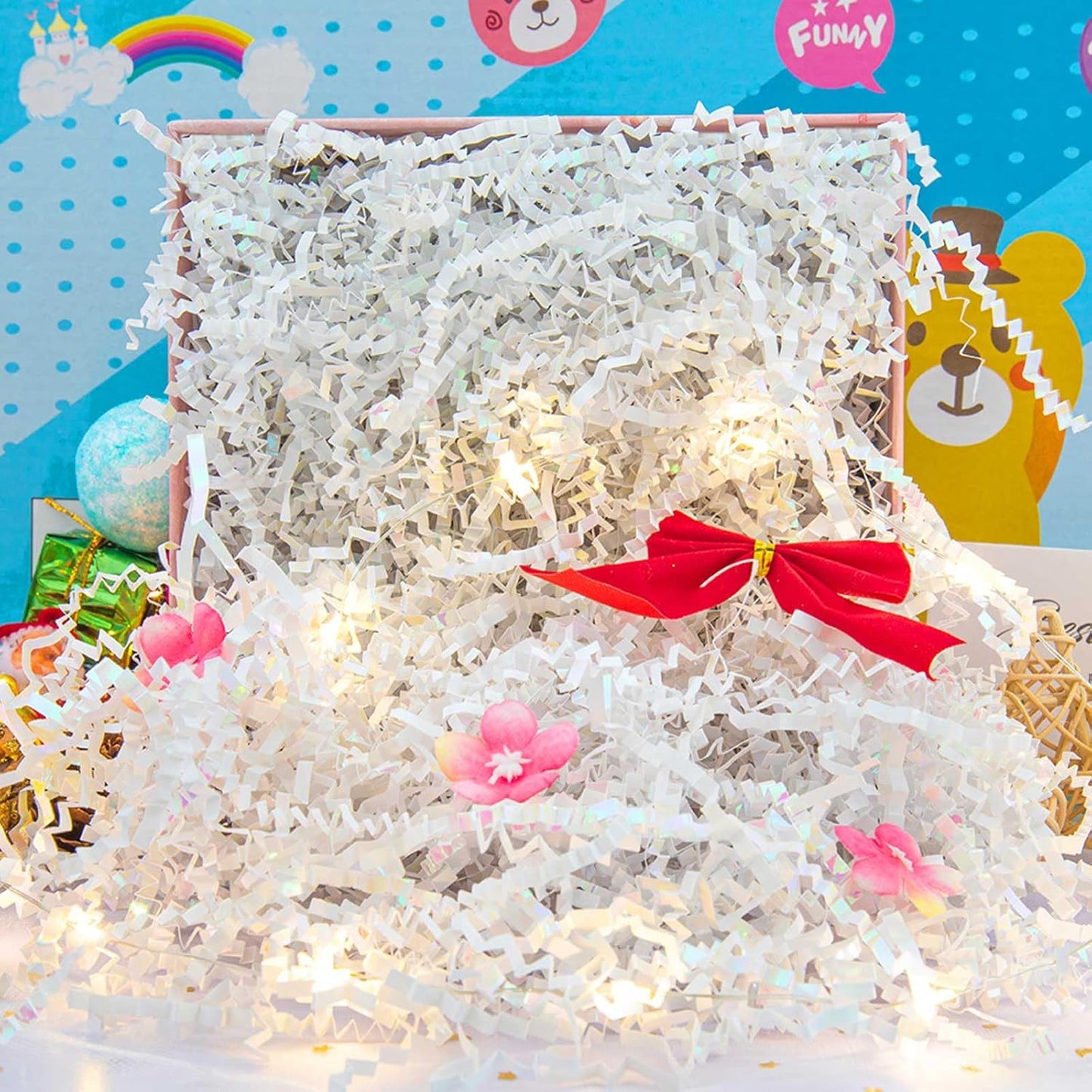 Caleihd 1/2 LB Crinkle Cut Paper Shredded Filler Paper for Gift Baskets Gift Box Confetti Shreds Decoration Stuffing for Birthday, Weddings, Anniversaries, Christmas Wrapping Diamond White