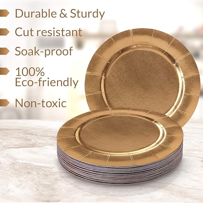 SILVER SPOONS DISPOSABLE ROUND CHARGER PLATES - 40pc (Gold)