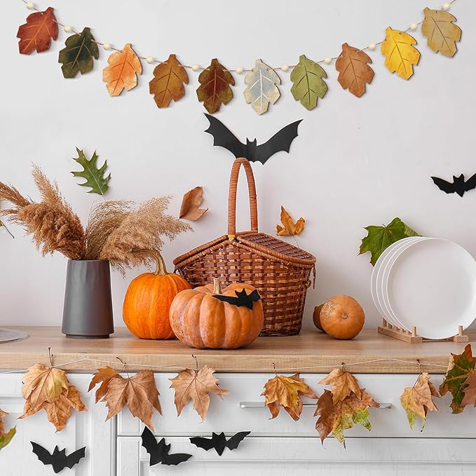 8.2 ft Fall Decorations Wooden Maple Leaf Garland Autumn Leaves Banner Multicolor Thanksgiving Banner Rustic Farmhouse Wood Bead Garland Hanging Decor for Fireplace Mantel Wall Home Window
