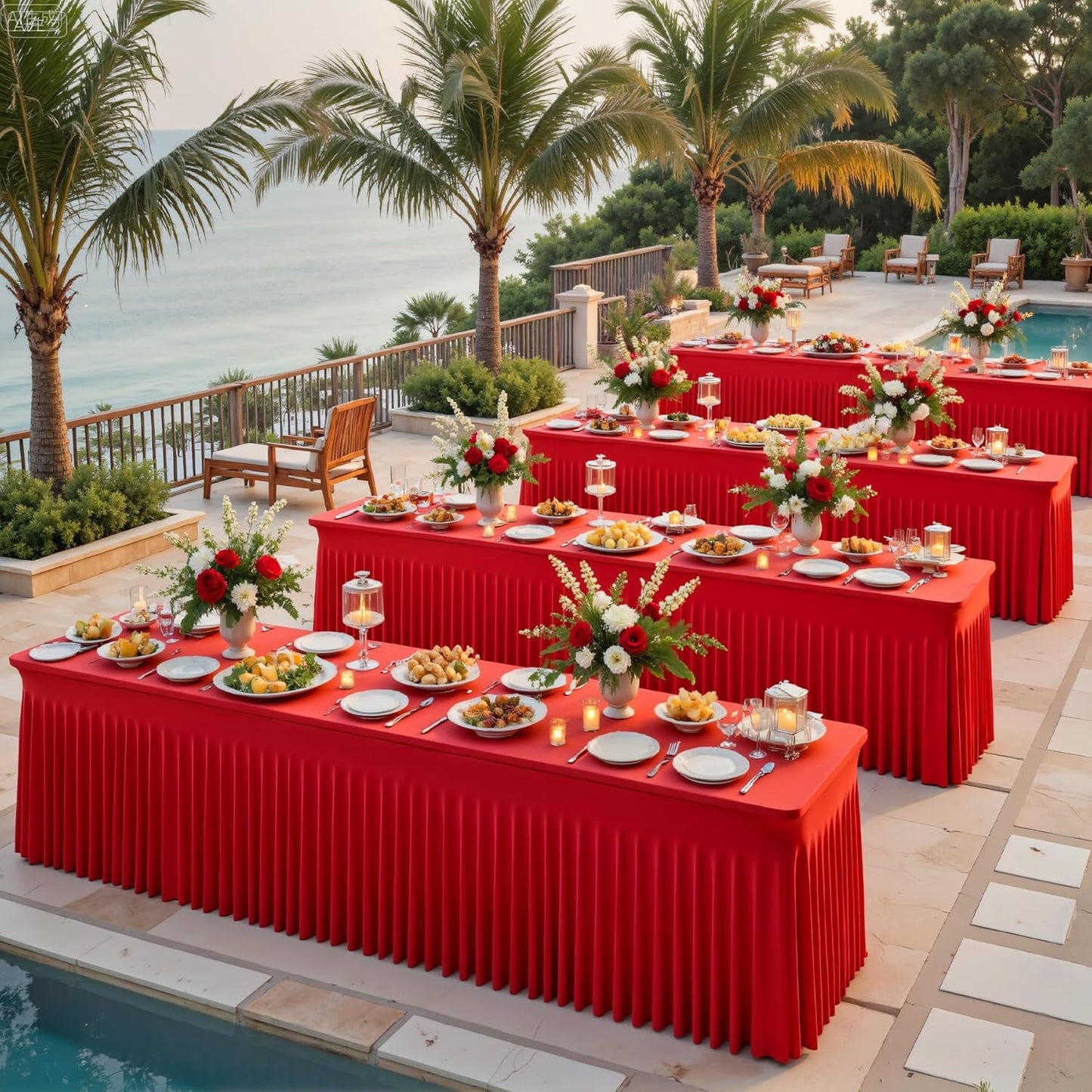 Suppromo 4 Pack 6ft Red Spandex Table Cloths for Rectangle Tables Wrinkle Free Red Tablecloths Rectangle Stretch Fitted Table Cover with Skirt for Birthday Party Baby Shower Wedding Banquet Buffet