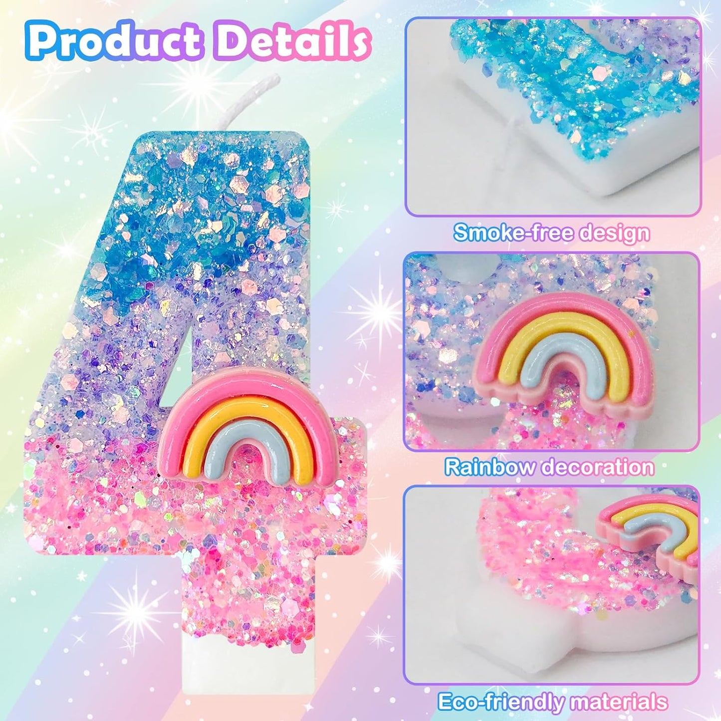 Rainbow Birthday Number Candles, Number 4 Candles, Cupcake Decorations, Macaron Birthday Cake Decorations, Cartoon Theme Party Supplies (Number 4)